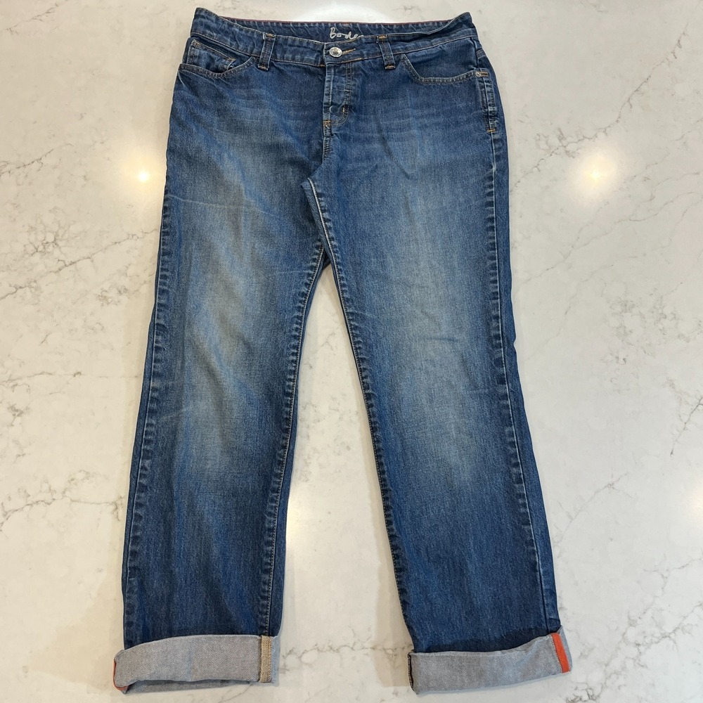 Boden Straight Leg Selvedge Turn Up Blue Jeans Mid RIse Button Fly Sz 10L